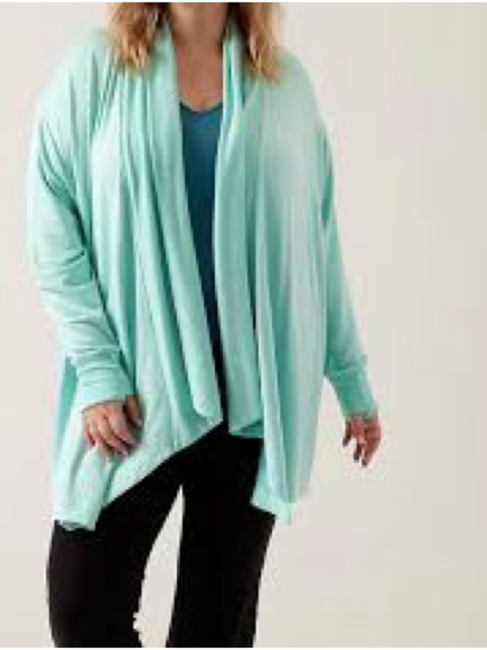 Athleta Pranayama Women’s Mint Open-Front Draped Cardigan Sweater M